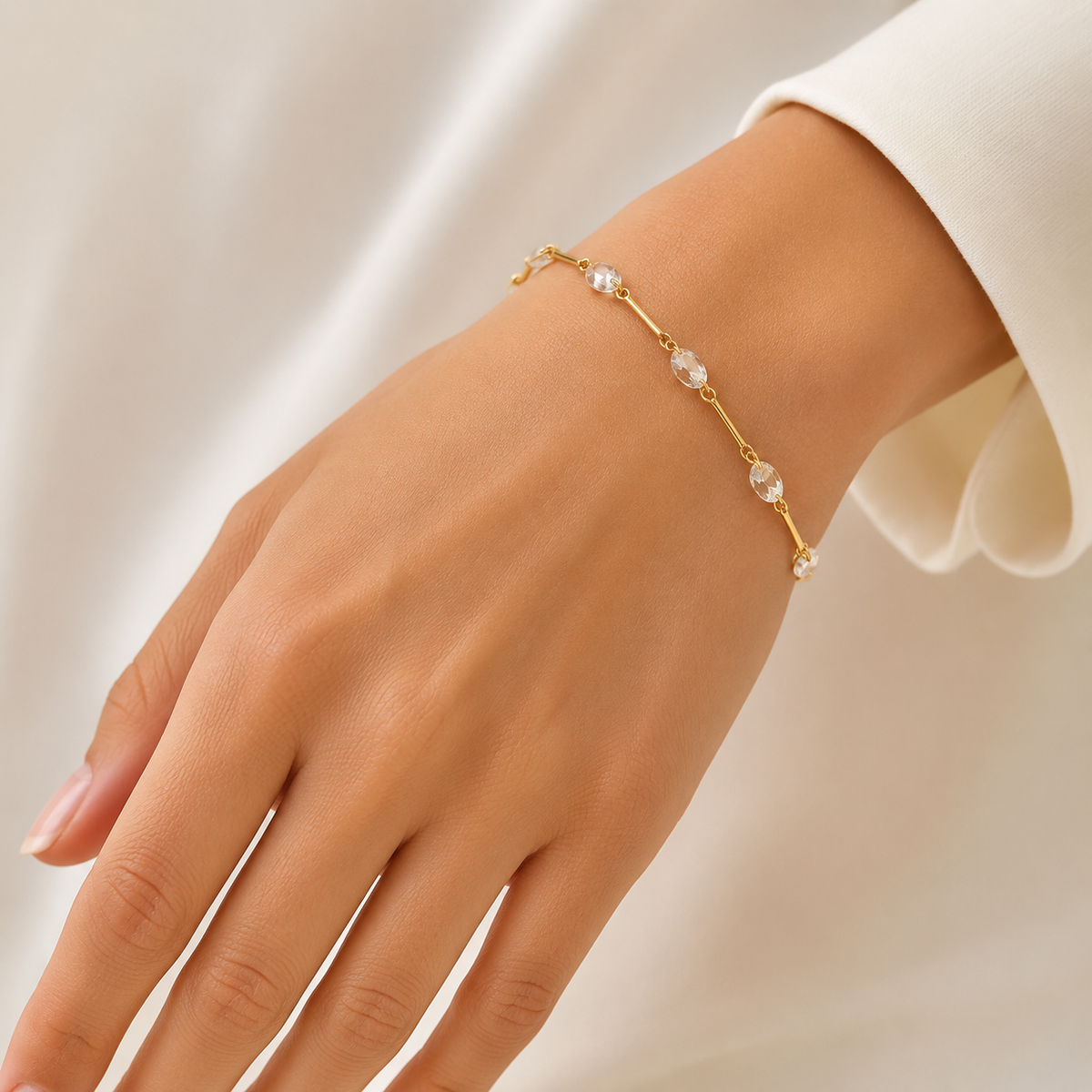 Crystal Bar Link Gold Bracelet