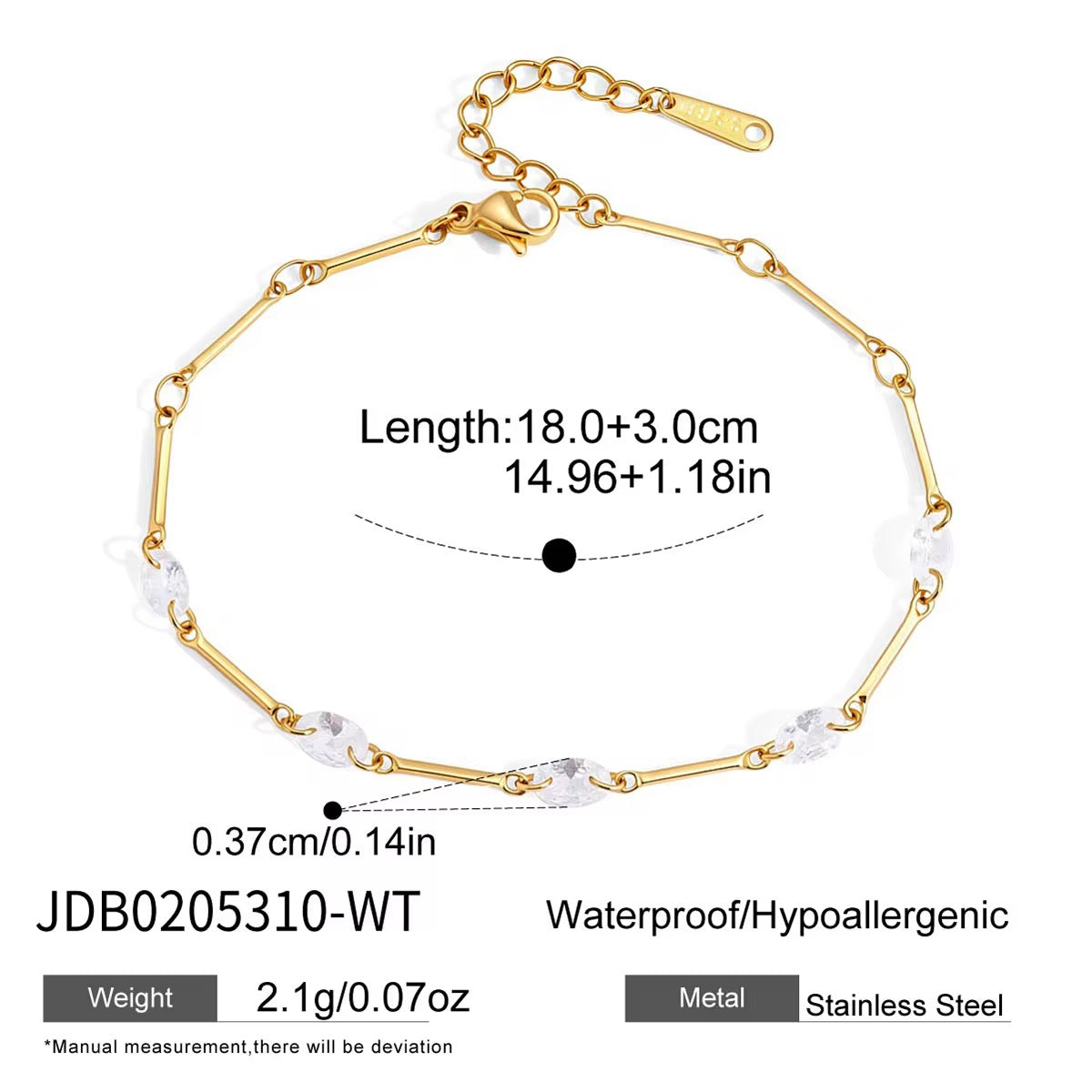 Crystal Bar Link Gold Bracelet