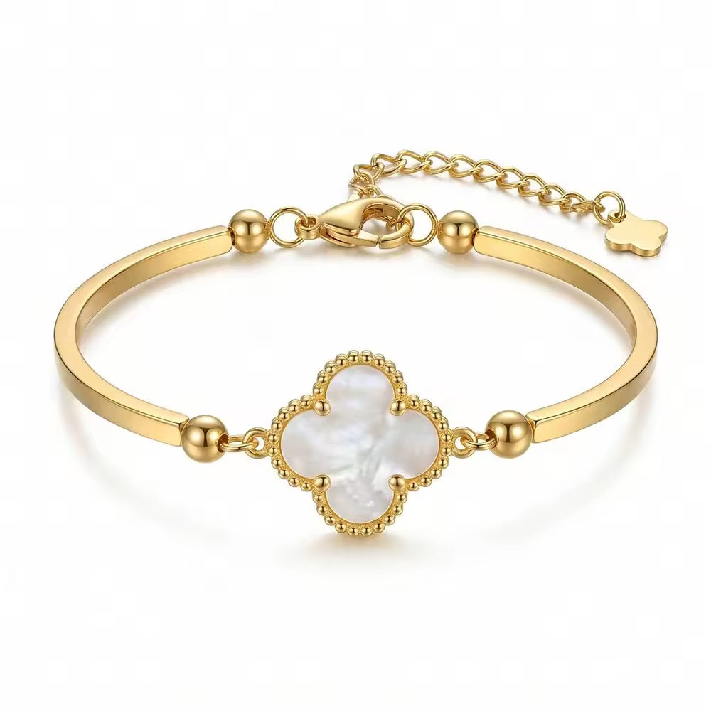 Clover White Line Gold Bracelet